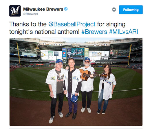 The Baseball Project sings the National Anthem at the Brewers